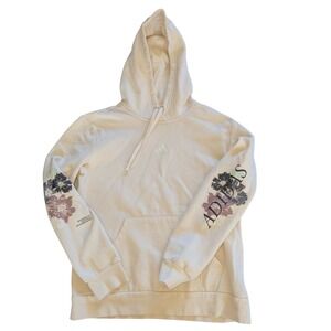 Adidas Womens Floral Sleeve Graphic Pullover Hoodie Cream Size Medium